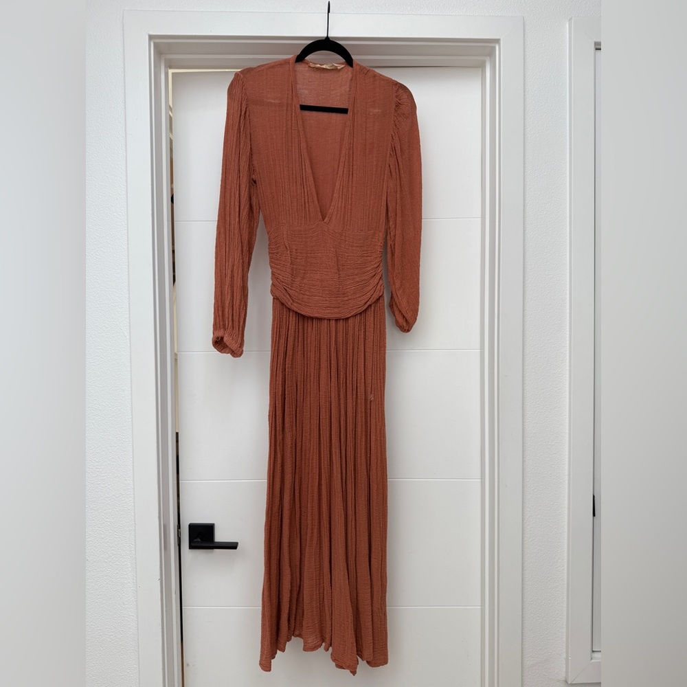 Jen’s Pirate Booty Lapis Rust Boho Maxi Dress Long Sleeve Slit Festival | Size S - Picture 9 of 17